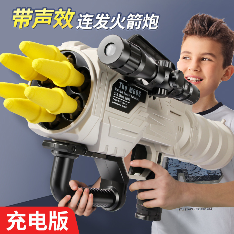 New Large 6-Shot Manual Soft Bullet Rpg Rocket Launcher with Sound Effects Puzzle Battle Kidsren's Toy Gift for Boys