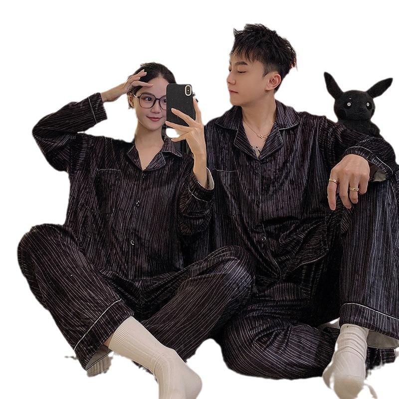 Pareja de pijamas de primavera y otoño de terciopelo dorado de manga larga de mujer de alto grado Camelia 2023 nuevos hombres de invierno homewear