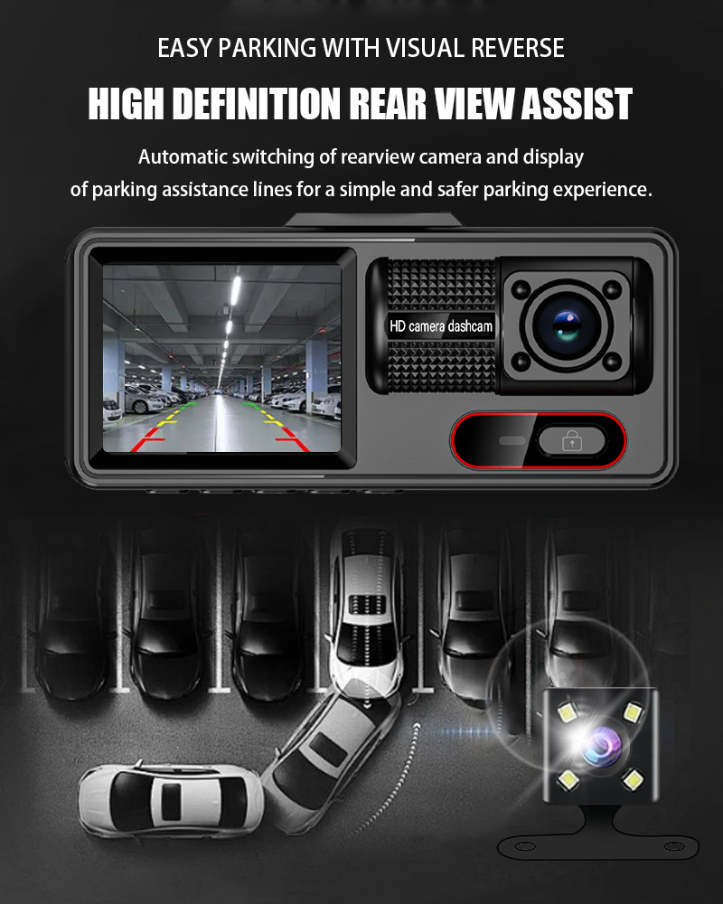 Cross-Border 1080P Three-Lens Driving Recorder Wifi Mobile Phone Interconnection 2inch High-Definition Screen Car Recorder