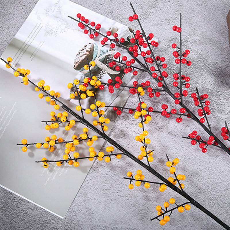 仿真冬青仿真紅果發財果 年宵花過年喜慶家居用品 效果仿真冬青