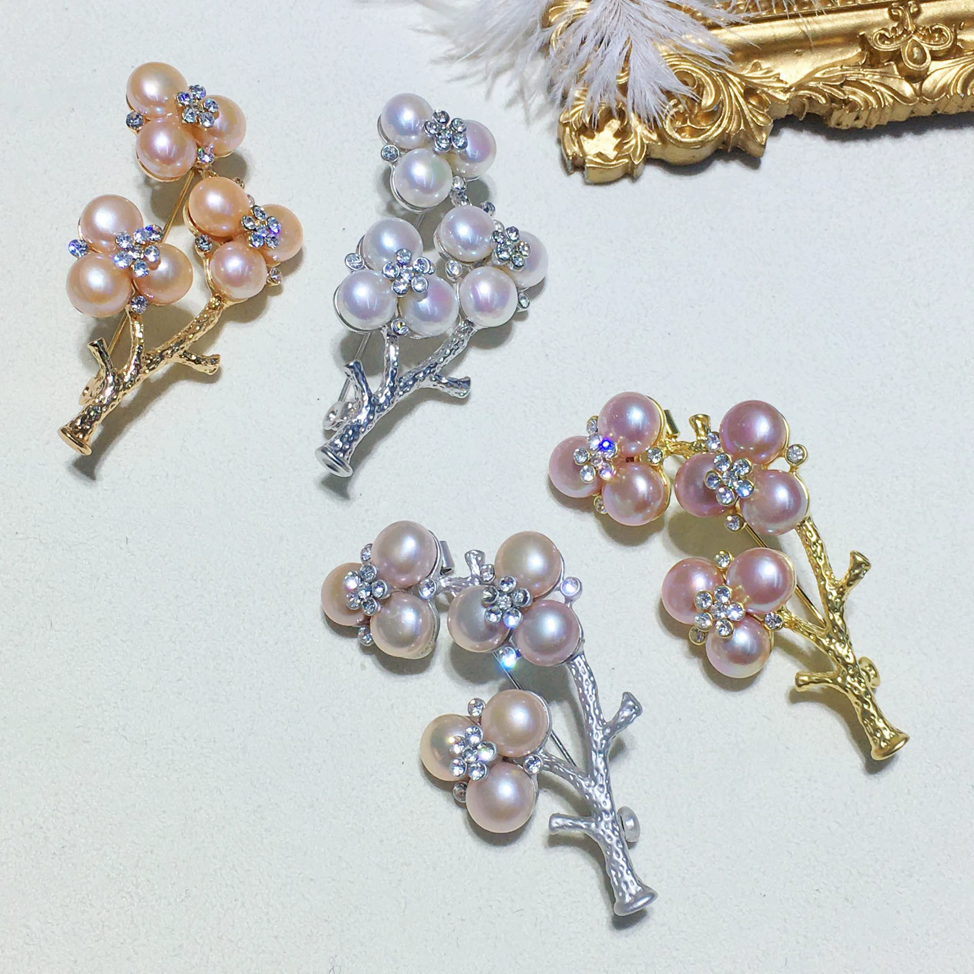 Китайский стиль цветок сливы ветка Тянь ран пресноводный жемчуг брошь многоцветный по желанию