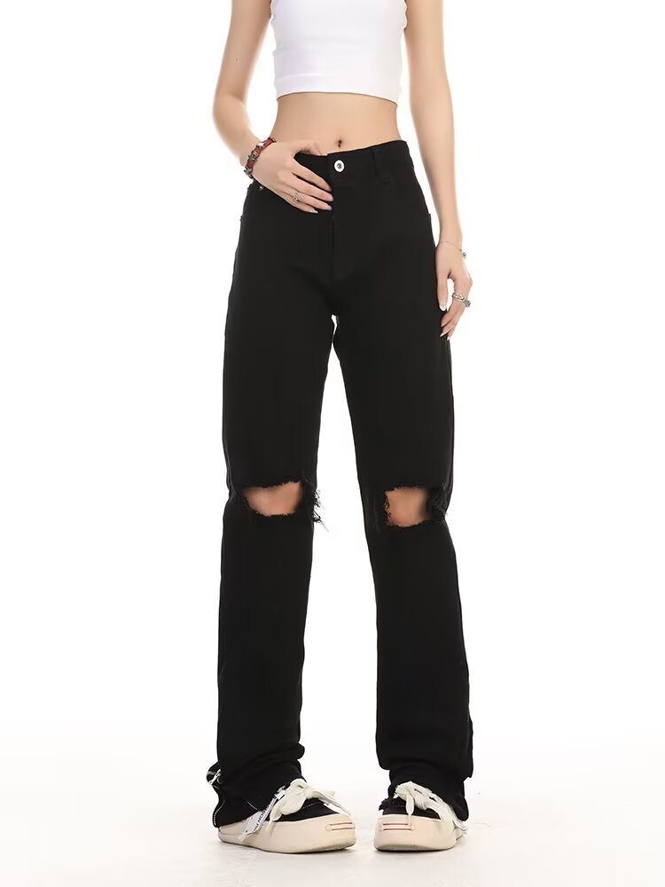 American Street Washed Old Ripped Jeans Men's Spring And Autumn Straight Loose European And American High Street Style Long Pants_mkmklike.com