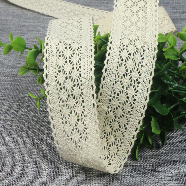 4.5厘米新款重工花边带 三排圆点双牙棉线蕾丝 服装辅料厂家批发