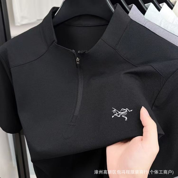凉感鸟祖始半袖春夏早晚户外运动男士半拉链立领T恤休闲上衣|undefined