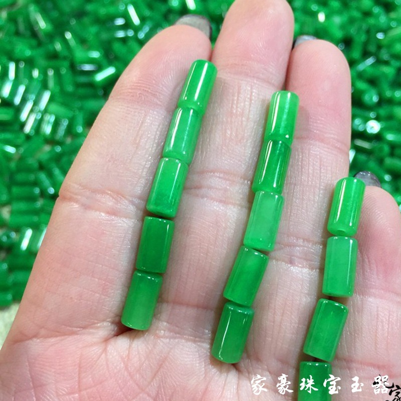 翡翠乾青直筒玉珠珠祖母緑竹節路通翠緑散珠diyブレスレットネックレスストラップ|undefined