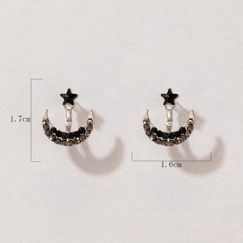 Boucles D'oreilles Ménisque En Alliage Géométrique Étoile Lune Simple Strass Noir display picture 1