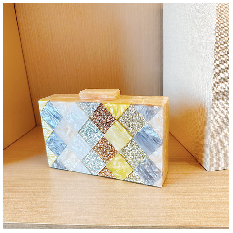 New cross-border foreign trade women's checkered acrylic bag, dinner bag, single-shoulder crossbody wedding and banquet clutch bag undefined
