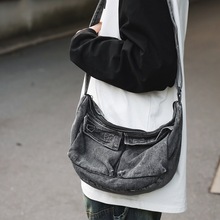 通勤小挎包女饺子包水洗牛仔布休闲斜挎包时尚百搭帆布单肩包男潮
