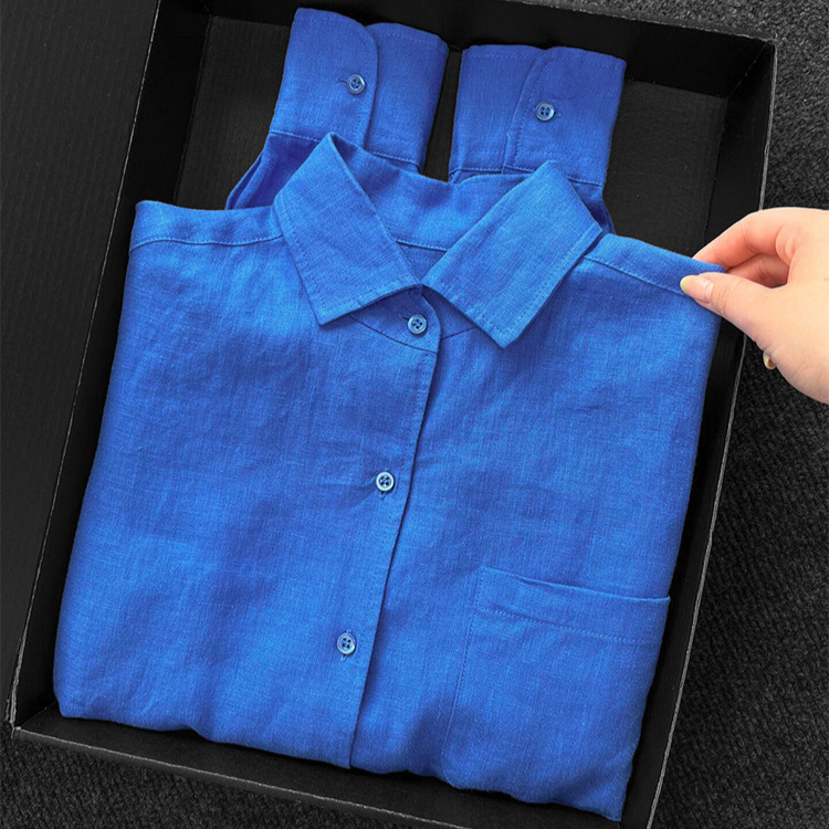 Chao Recommends! Brightening and Long-Lasting! Klein Blue Linen Sunscreen Shirt for Women, Suitable for Layering or Wearing Alone in Autumn Chao Recommends! Brightening and Long-Lasting! Klein Blue Linen Sunscreen Shirt for Women, Suitable for Layering or Wearing Alone in Autumn
