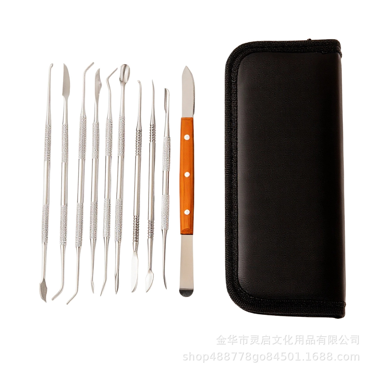 Venta al por mayor de herramientas de arcilla de acero inoxidable juego de diez piezas de herramientas de tallado de arcilla de cerámica juego de tallado de mango de madera de arcilla de cerámica