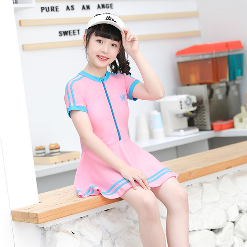Children's swimsuit girls one-piece medium and large children Korean 2024 new professional split skirt student swimwear wholesale