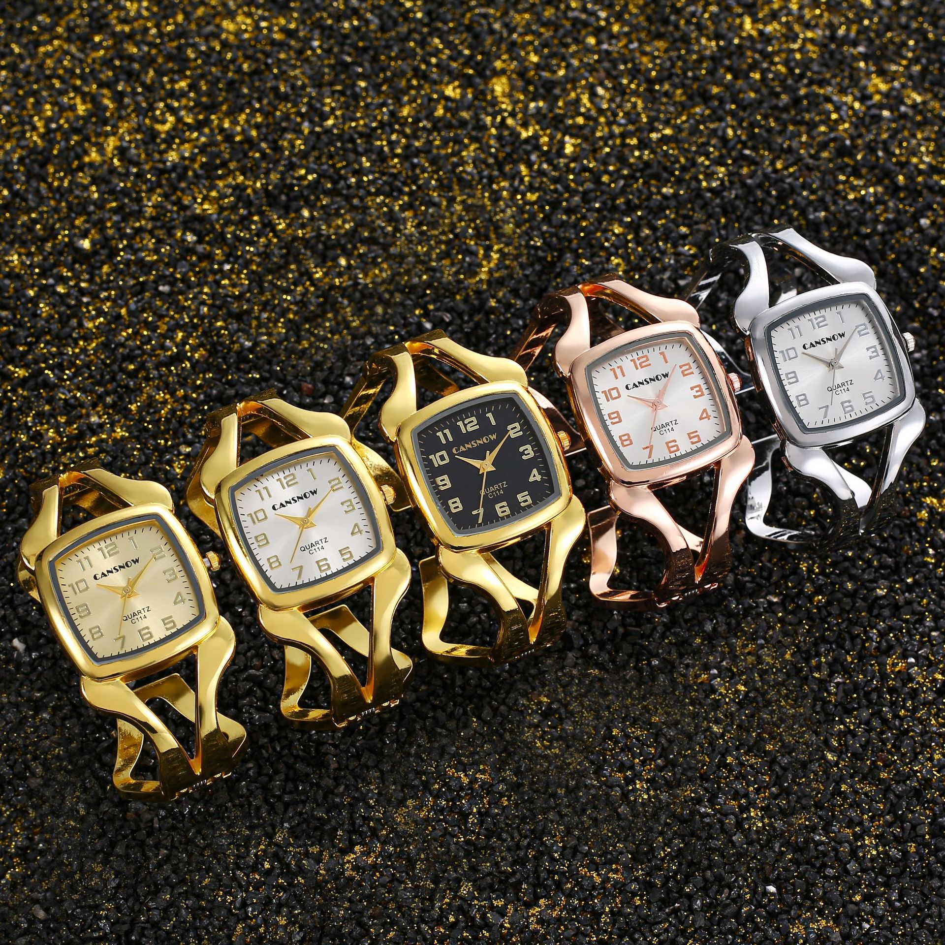 Retro, Classic Style Style Retro Classic Style Geometric Opening Alloy Strap Quartz Watch