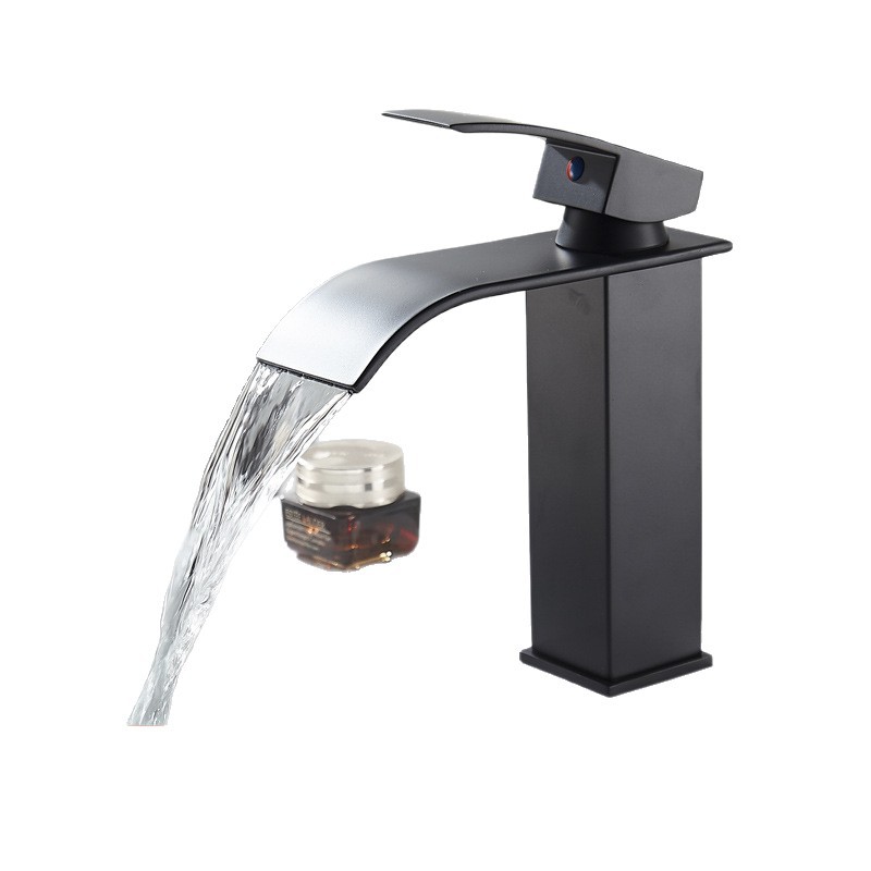 Waterfall negra transfronteriza lavabo grifo LED baño frío y caliente lavabo lavabo sobre encimera lavabo de un solo orificio