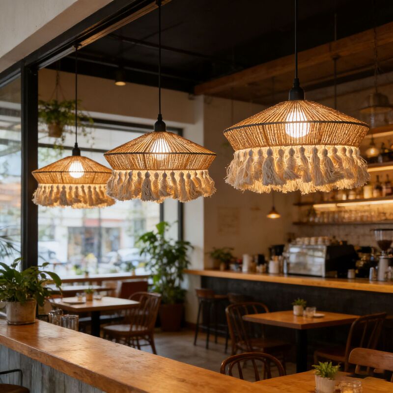 Bohemian Style Handmade Paper Rope Pendant Lampshade with Tassels, Suitable for Restaurants and Guesthouses to Create a Lazy Atmosphere