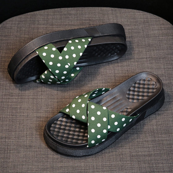 Polka-Dot Sandals for Women Ins Trbottom 2023 Summer Korean Style Fashionable Outer Wear Thick-Soled Cross Fairy Beach Shoes