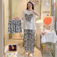 夏季爆款睡衣女短袖长裤短裤韩版学生宽松可爱卡通三件套装家居服