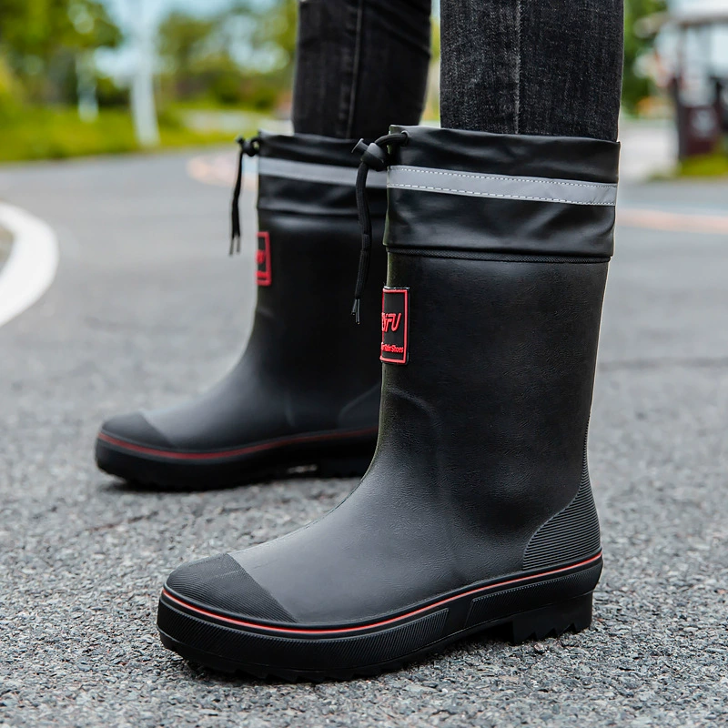Новая мода мужская утолщая подошва теплая водонепроницаемая средняя трубка износостойкий ПВХ материал эластический дождевая обувь для наружной работы