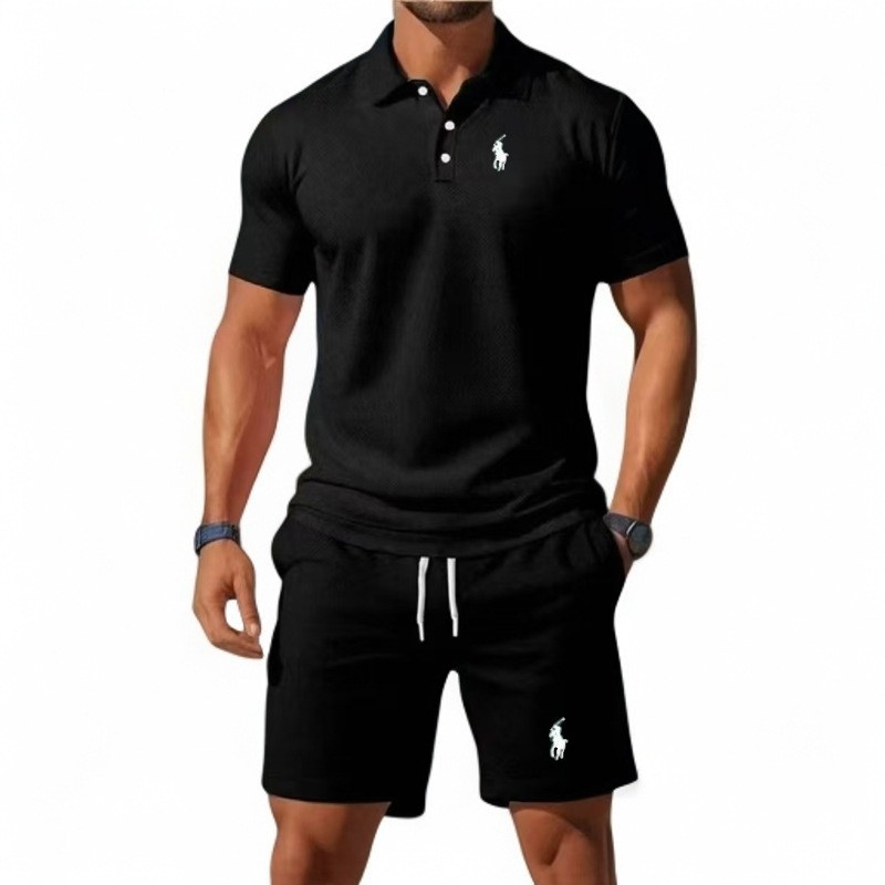 Cross-Border Men's Summer Casual Printed T-Shirt Suit 2025 New Versatile Fashionable Slim Short-Sleeved Polo Shirt Shorts