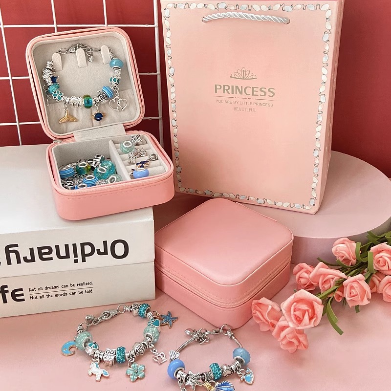 [스탠다드판] 블루 DIY 팔찌 세트 [단층 보석 보관함 + 선물 가방 보내기]]