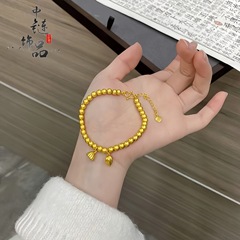 金店同モデルの古法沙金二世歓開口ブレスレット女性高保色金珠蓮蓬福牌手串専供