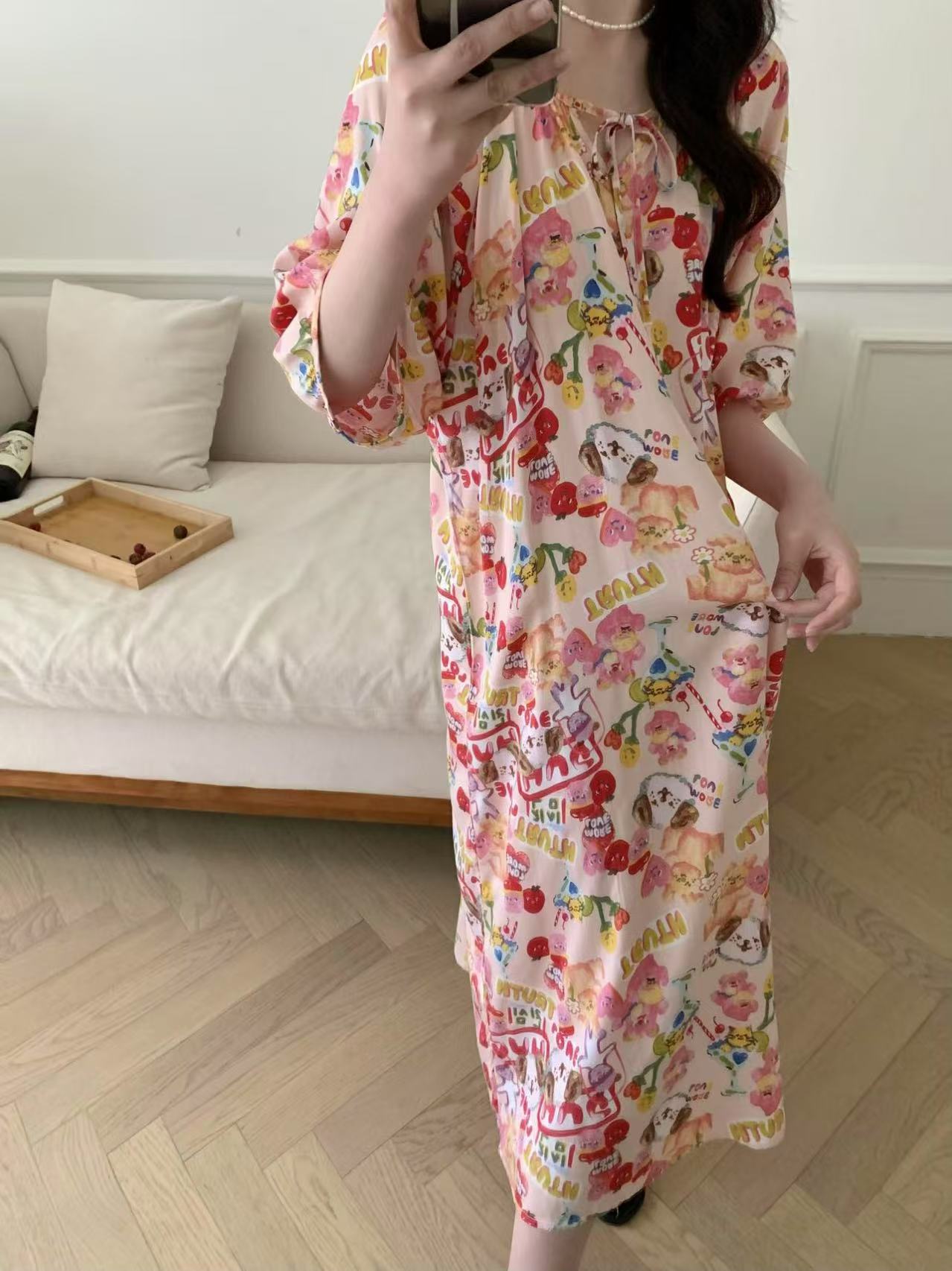 Camisón mujer verano falda larga de playa delgada pijama de seda de algodón primavera y otoño damas estilo de vacaciones ropa de hogar de seda de algodón de gran tamaño