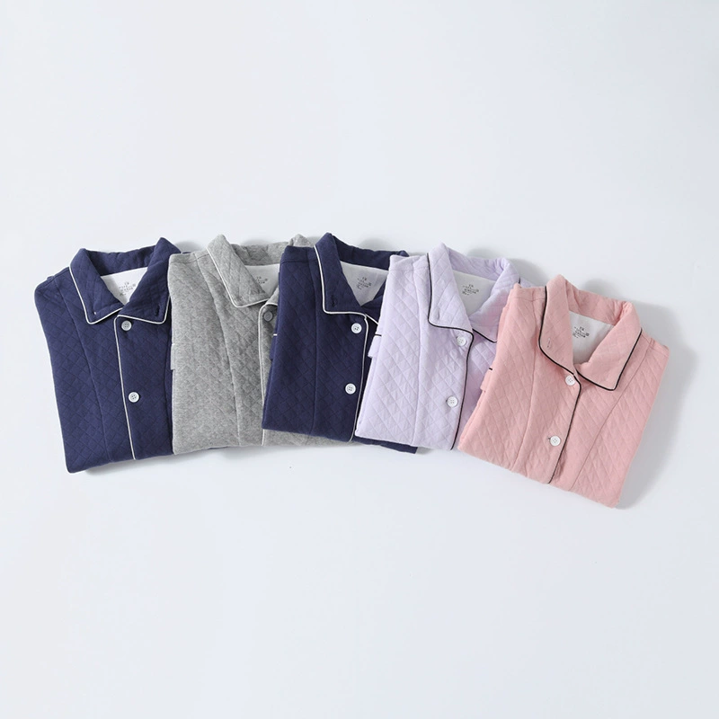 Специальное предложение: осенние и зимние пижамы для пар, мужские и женские, из чистого хлопка, трехслойные, стеганые, с воротником-стойкой, однотонные, с длинными рукавами, для дома.