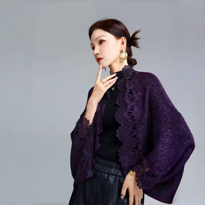 直播热销春秋款喜婆婆重工刺绣旗袍外搭婚礼妈妈斗篷外套短款披肩|undefined