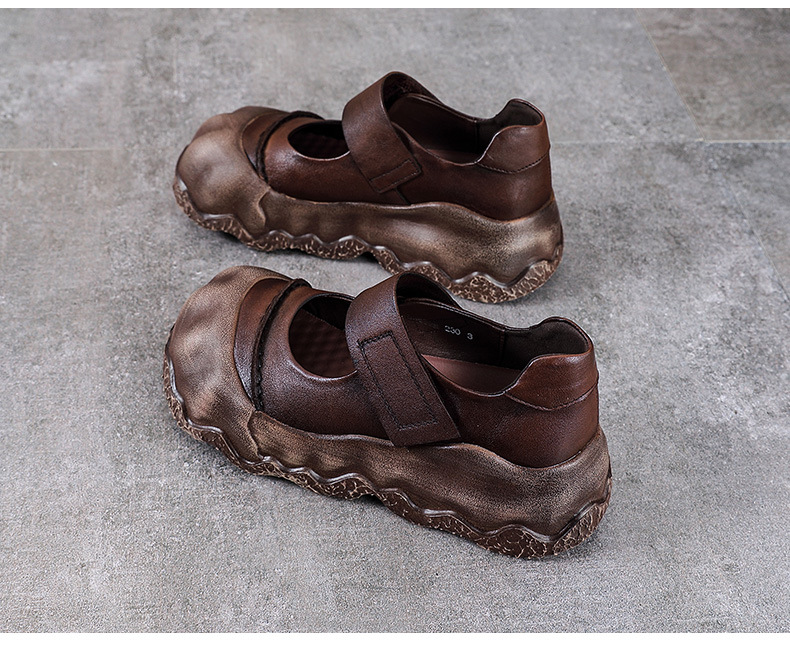 Giày Mary Jane nữ đế dày da bò cổ điển quai ngang Velcro — Màu nâu chi tiết 15