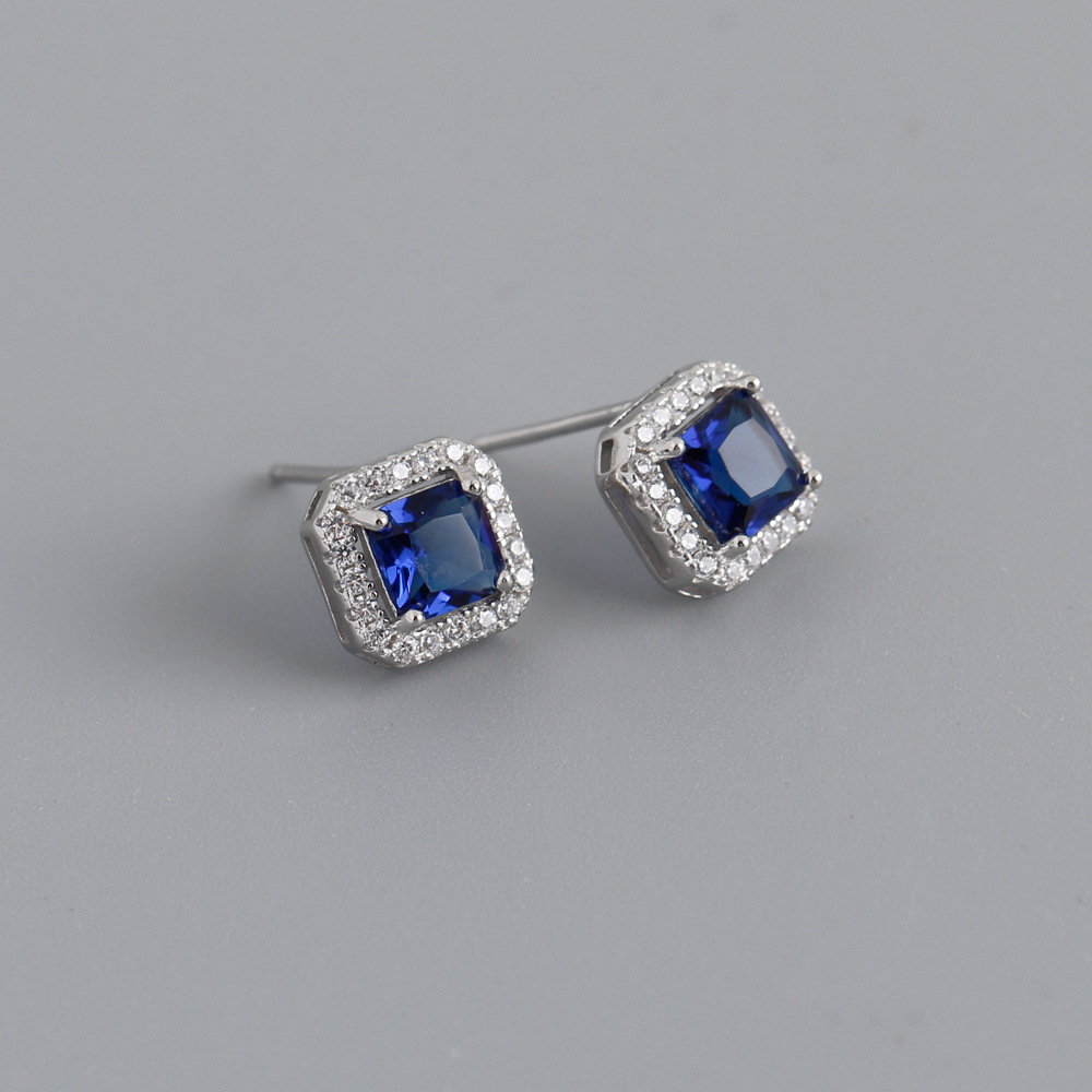 Fashion Geometric Sterling Silver Inlay Zircon Ear Studs 1 Pair