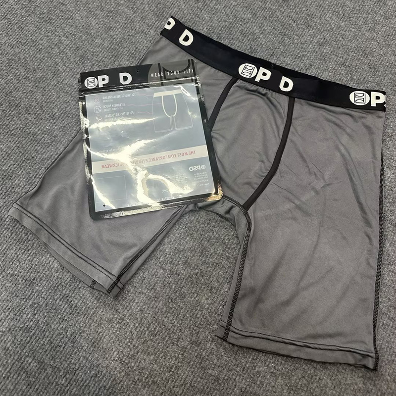 Psd Men's Gray Boxer Briefs, Ice Silk Breathable Sports Style Trendy Mid-Waist Boxer Shorts