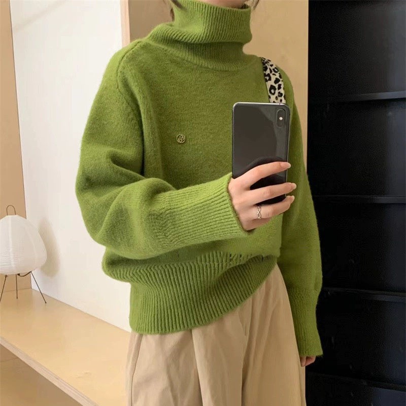 Solid color colored short demi-season elegant knitted sweater