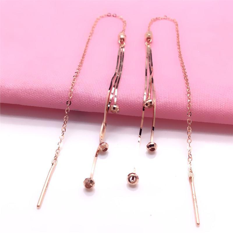 Xingfu Ao Russian 585 Zijin Snake Bone Ear Line Rose Gold Plated Simple All-match Long Tassel Color Gold Ear Line