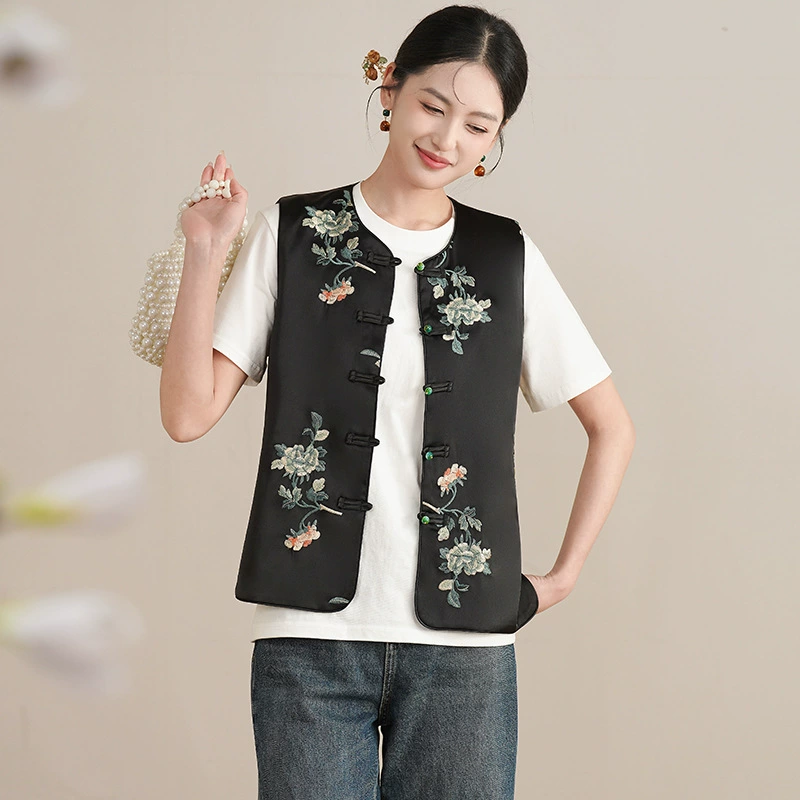 Весенний новый китайский стиль ретро с пряжкой тяжелая вышитая жилет
