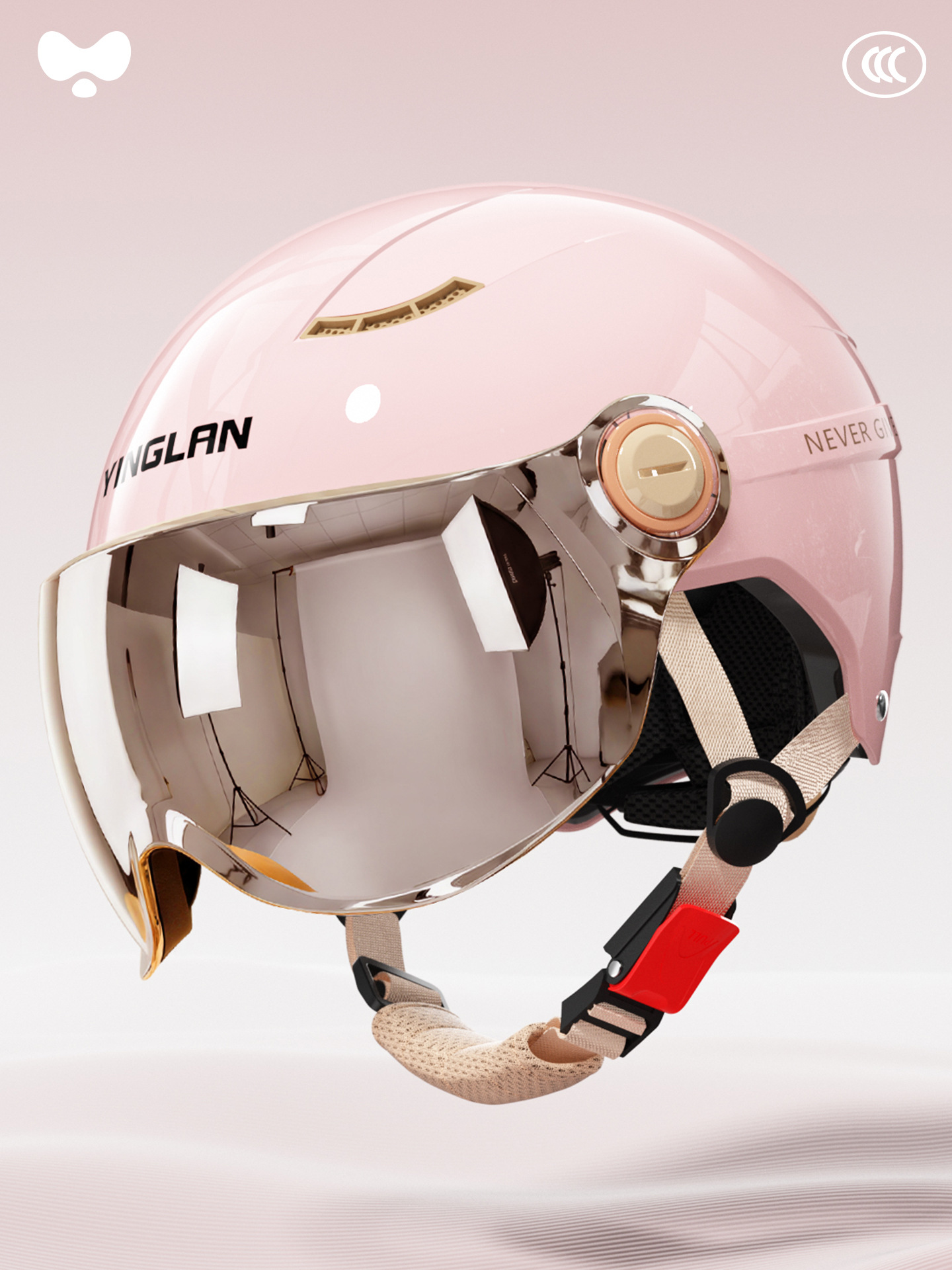 Motosiklet kaskı (dəbilqə) | Universal National Standard 3C - 3c-peach-pink-electroplated-short-mirror-new-national-standard-class-a