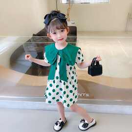 韩系童装彩色波点设计感甜美女童连衣裙2026夏款短袖可爱公主裙子