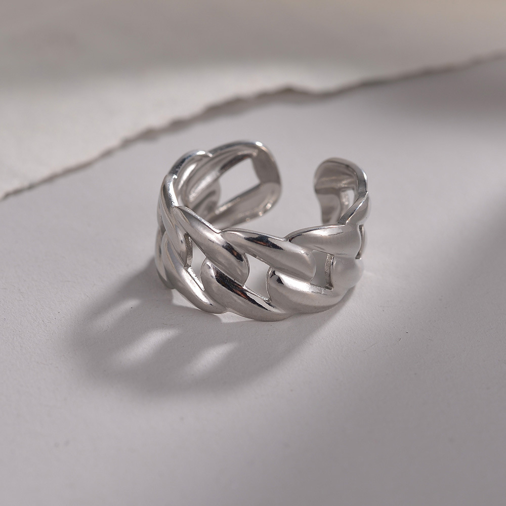 Daily, Shopping Occasion 201 Stainless Steel Material Wholesale Jewelry Simple Style Geometric Solid Color 201 Stainless Steel Gold Plated Plating Hollow Out Open Ring