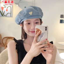 日系春秋季牛仔贝雷帽女复古时尚前进帽子艺术画家帽大头围报童帽