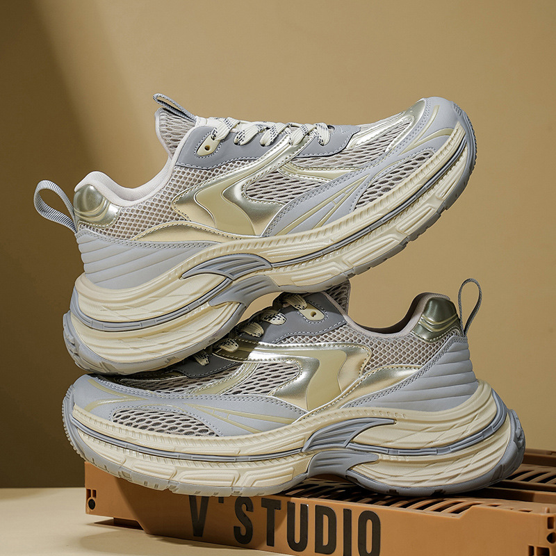 Zapatos de papá para hombres primavera y verano 2025, nuevo estilo coreano de moda retro, malla transpirable, zapatos deportivos cómodos con suela gruesa