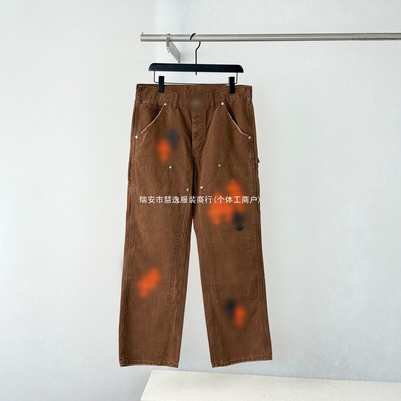 Top-quality 26SS trendy brand new CH Crois style brown, orange, and black patchwork leather cross-stitched denim pants Top-quality 26SS trendy brand new CH Crois style brown, orange, and black patchwork leather cross-stitched denim pants