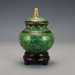 Beijing Cloisonne Old Goods Export Reflux Cultural Toys Collection Traditional Copper Tire Filigree Enamel Polished 4inch Lion Top Can