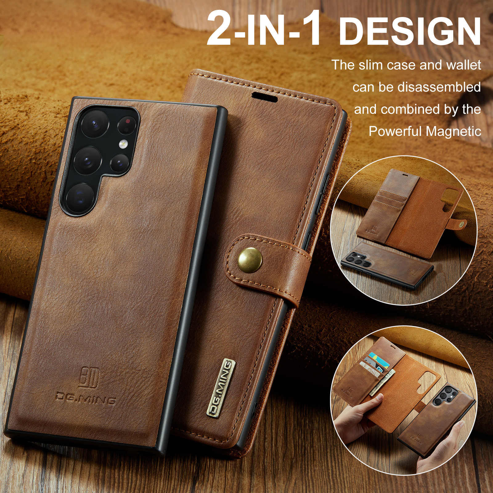 For Samsung S23 Ultra magnet split leather case wallet protective case S23 2-in -1 split phone case