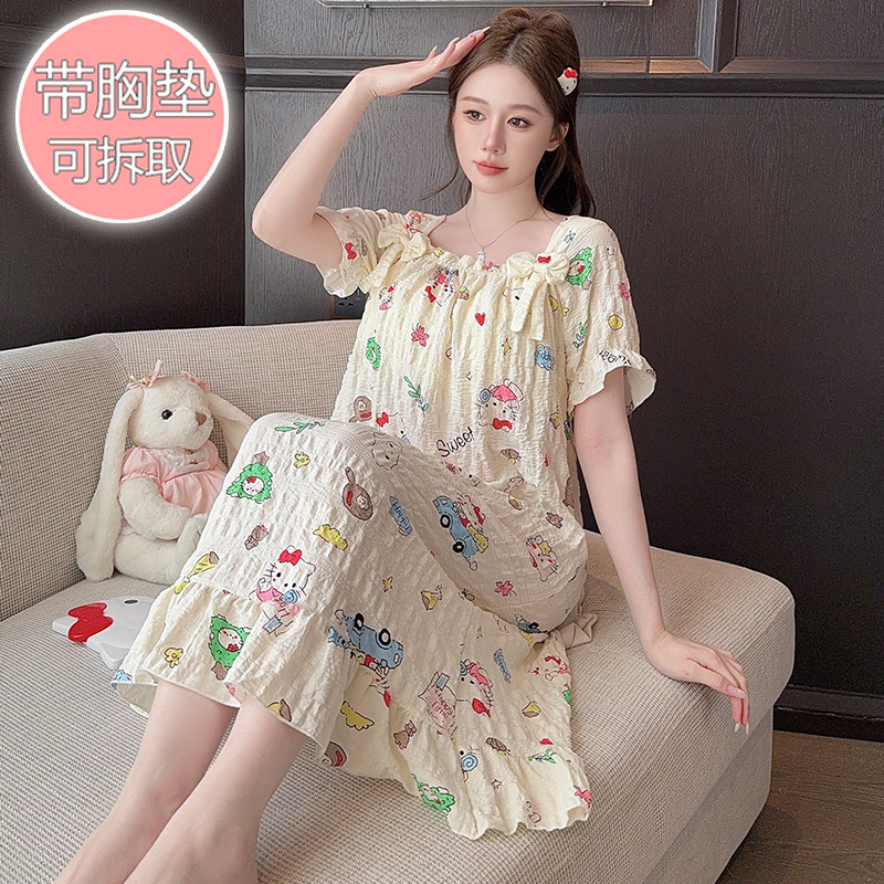 HelloKitty pijamas para mujer verano nube de algodón con almohadilla para el pecho camisón de manga corta talla grande 200 kg servicio a domicilio