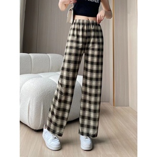 Plaid Wide Leg Pants Women's 2025 Spring and Summer Internet Celebrity Explosive Thin Sag High Waist Loose Casual Straight Pants Slimming Trendy