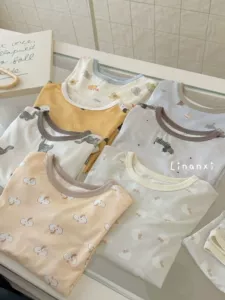 Пижама на основе аминокислот, лонгслив, мультяшные штаны подходит для мужчин и женщин, подходит для весны и осени, впитывает пот и запах