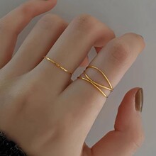 韩国东大门时尚简约素圈戒指女小众设计感气质复古几何交叉指环