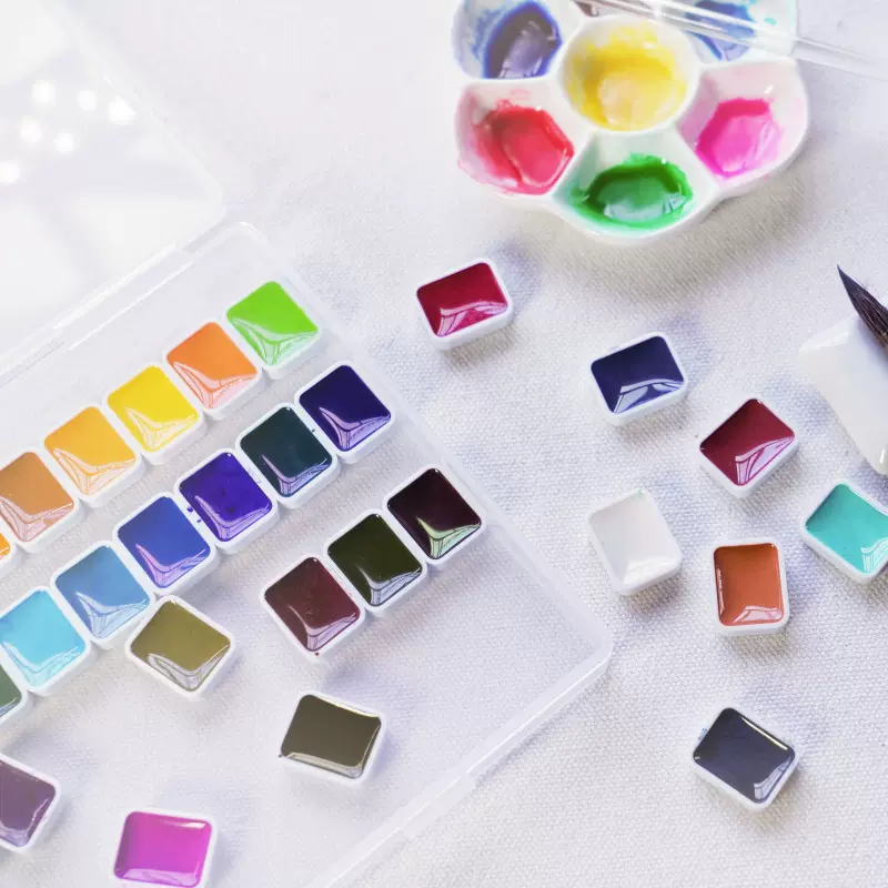 诗色固体水彩纯色1ml半干水彩颜料专业美术彩绘水彩手工厂家批发