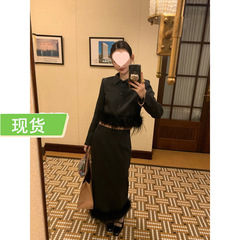 Le rouge周美美美【10号夜8時新品】取り外し可能ダチョウ毛ショートスーツハーフスカートセット