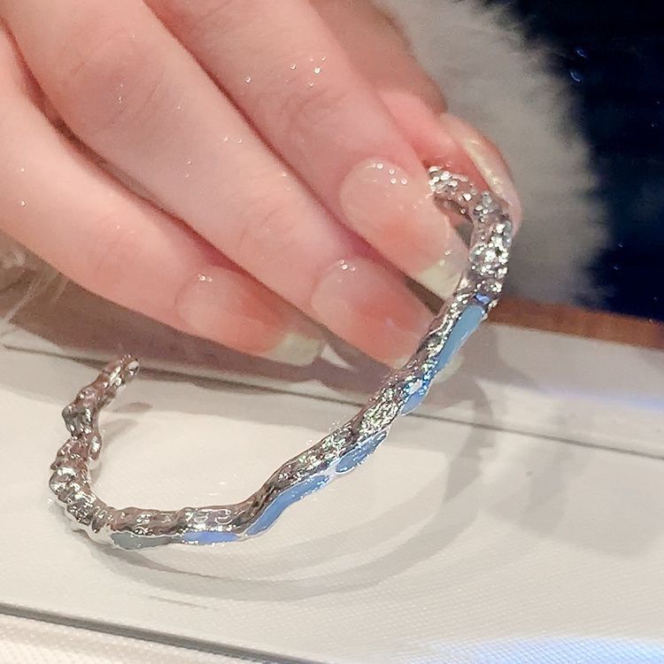 "Oceano azul de hielo" pulsera azul ondas irregulares pulsera anillo de diseño ligero lujoso nicho regalo de joyas