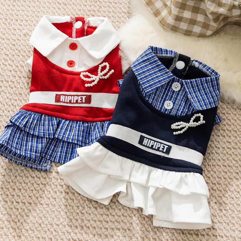 Nuevo Vestido Camisero con Cuello Marinero a Cuadros para Otoño e Invierno, Ropa para Mascotas, Gatos, Perros, Perros Pequeños y Medianos image 1