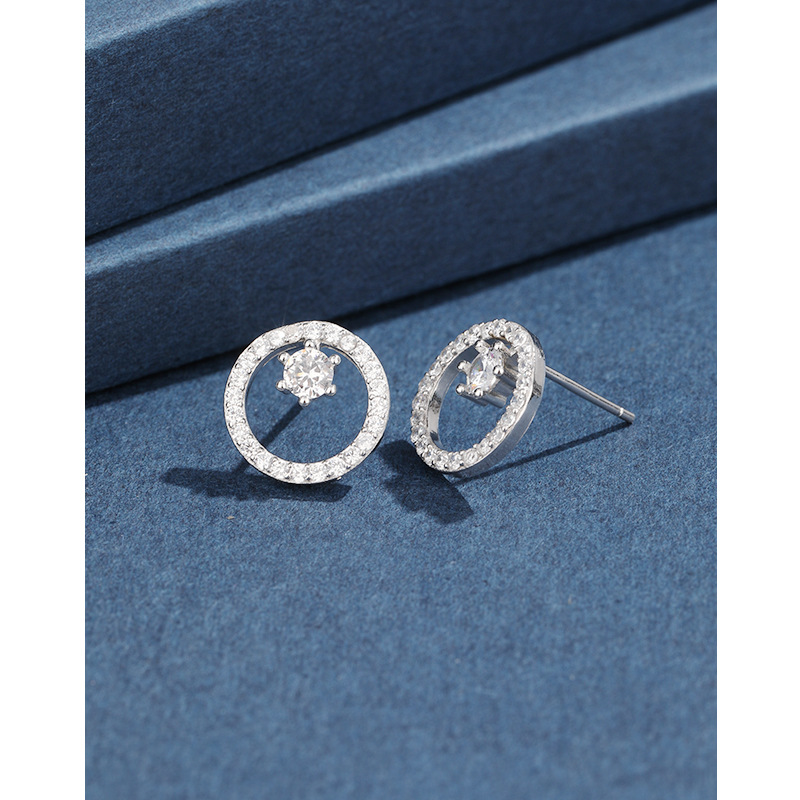 925 plata esterlina nicho aretes coreanos aretes redondos de piedra de microcromo simple de alta calidad aretes circulares